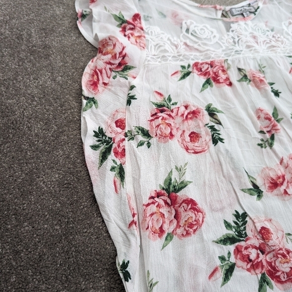 Sheer rose lace floral print blouse size Medium - Picture 4 of 10